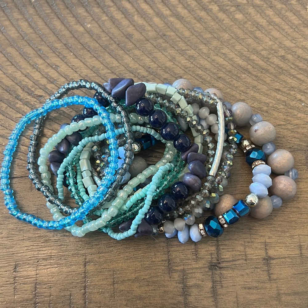 Blue Colored Bracelet Stack (14 bracelets)